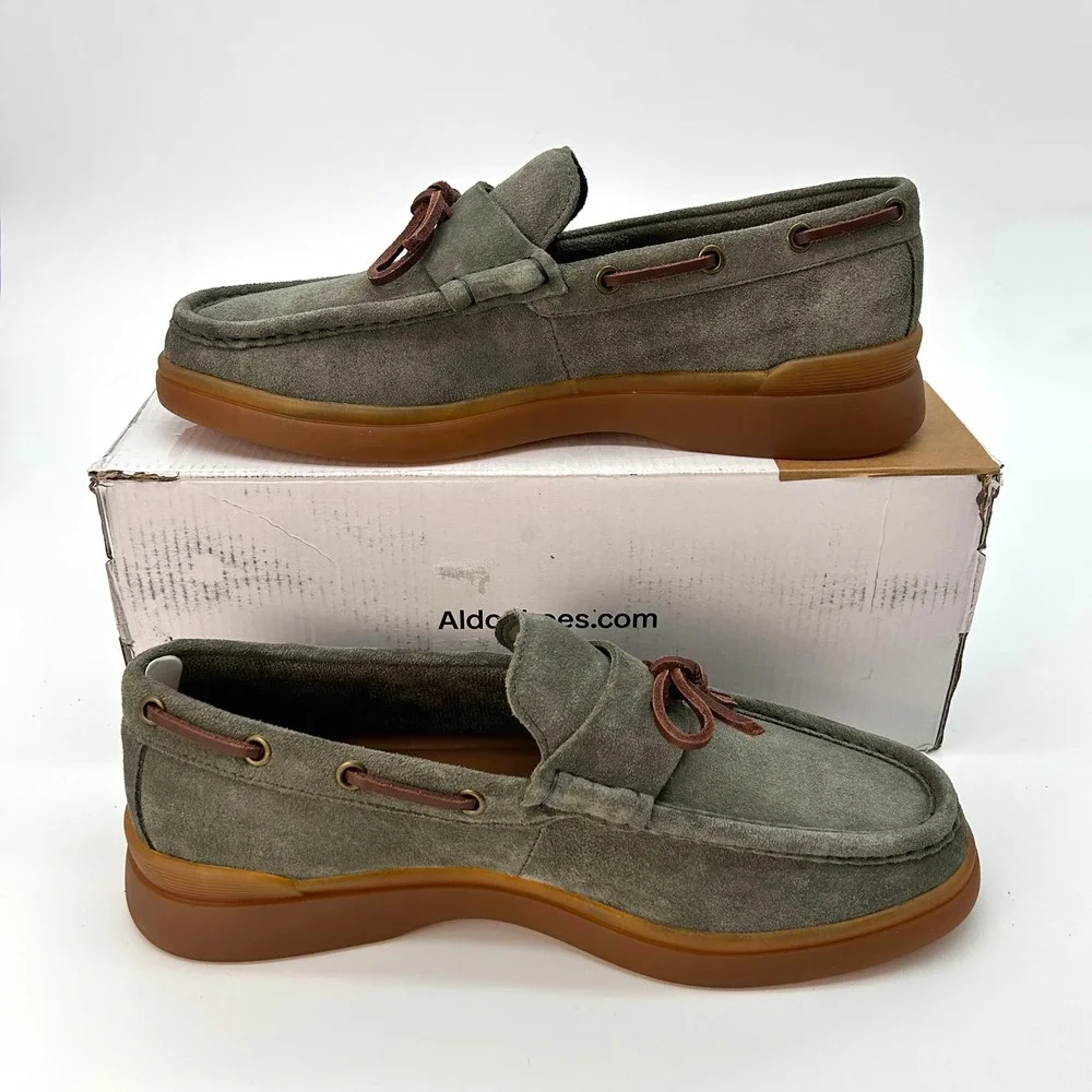 ALDO Bazzz Mens Loafer Size 9.5 Olive Green Suede Boat Shoes Pillow Walk NEW